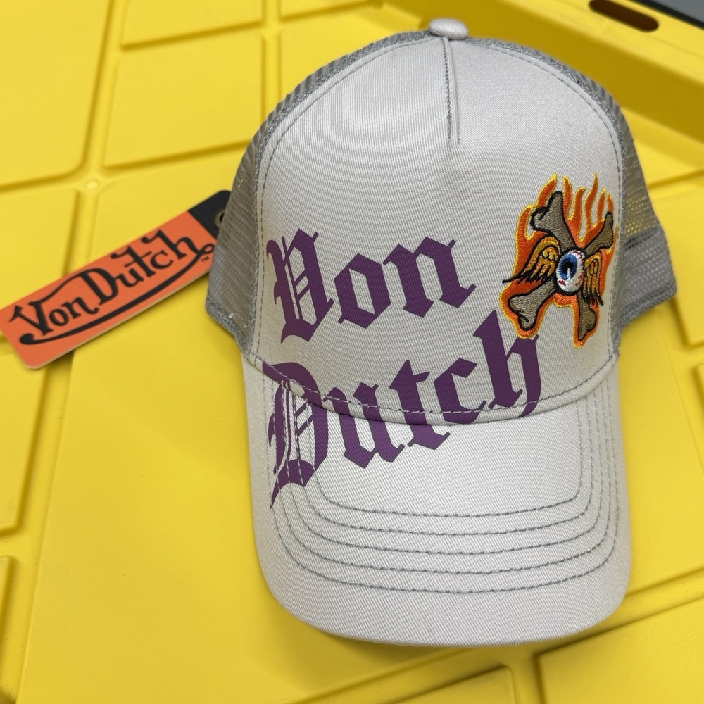 Von Dutch Trucker Hat Gray Purple Cross Eye Logo NWT One Size Unisex